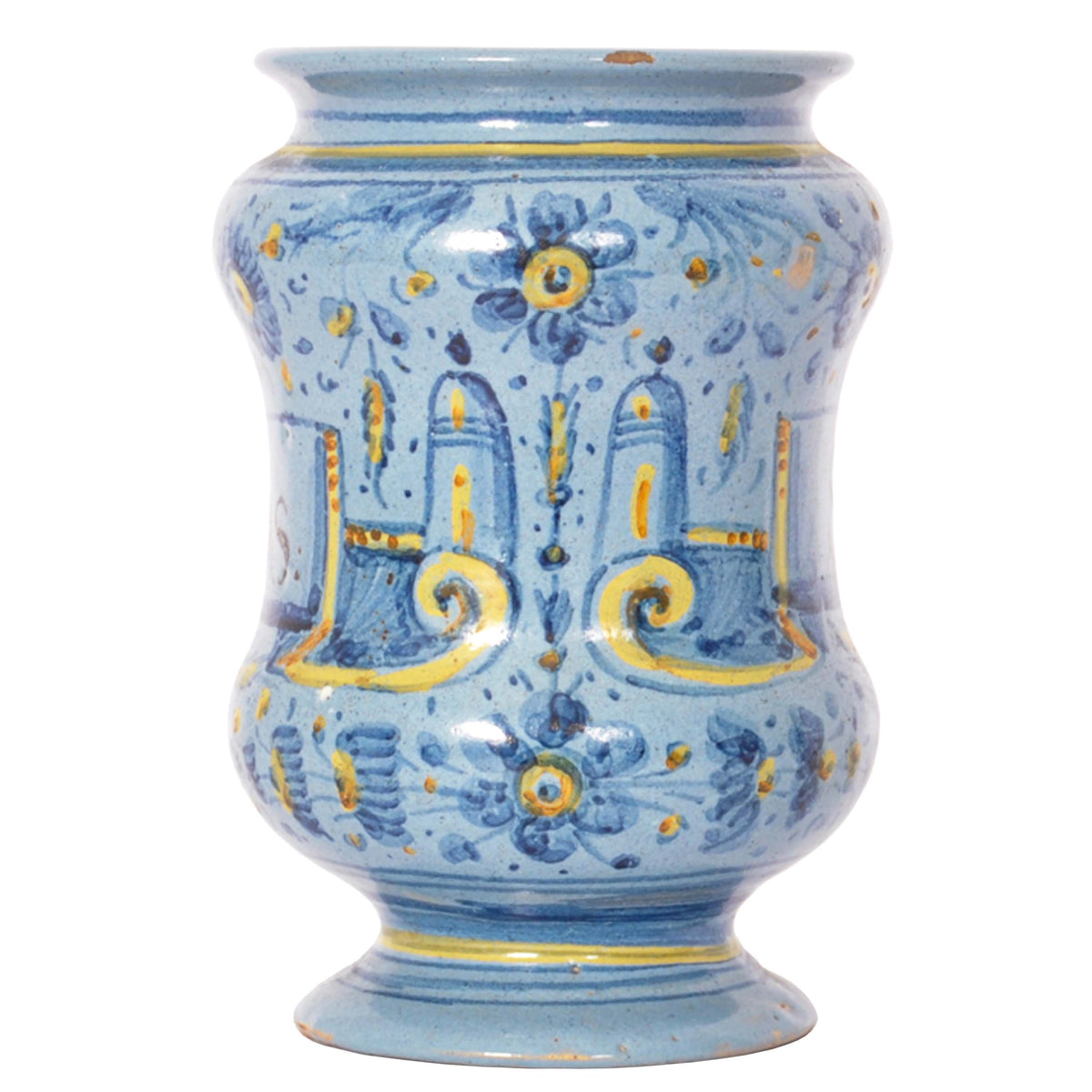 Pair Antique Italian Maiolica Pottery Albarelli Medicine Apothecary Jars, Circa 1650