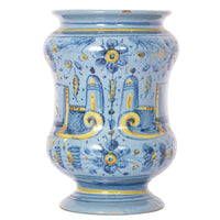 Pair Antique Italian Maiolica Pottery Albarelli Medicine Apothecary Jars, Circa 1650