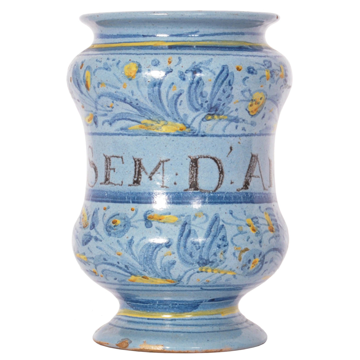Pair Antique Italian Maiolica Pottery Albarelli Medicine Apothecary Jars, Circa 1650