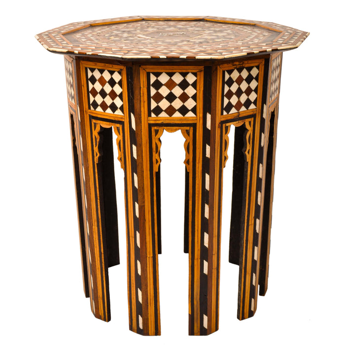 Fine Antique Moorish Ottoman Inlaid Syrian Levantine Table Tabouret Islamic 1880