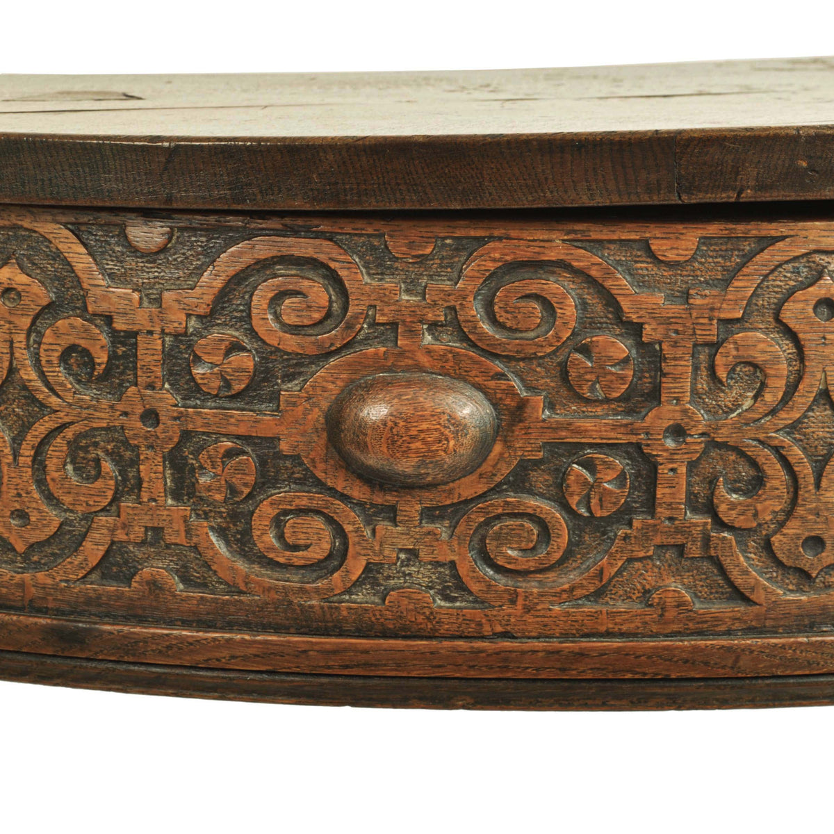 Antique 17th Century James I Jacobean Carved Oak Demi-lune Credence Table, circa 1620