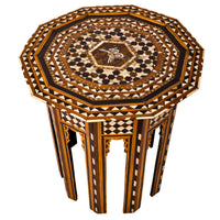 Fine Antique Moorish Ottoman Inlaid Syrian Levantine Table Tabouret Islamic 1880