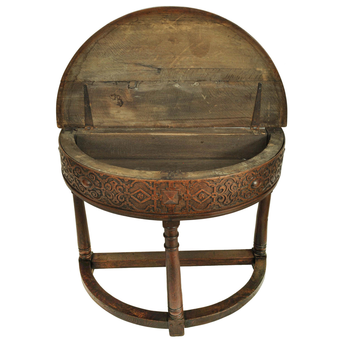 Antique 17th Century James I Jacobean Carved Oak Demi-lune Credence Table, circa 1620