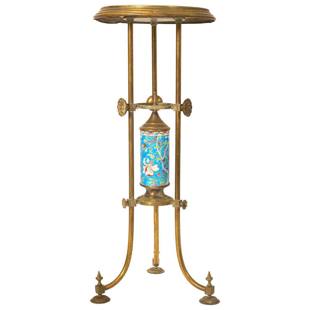 Antique Bradley & Hubbard Brass Longwy Pottery Aesthetic Movement Plant Stand Circa 1875