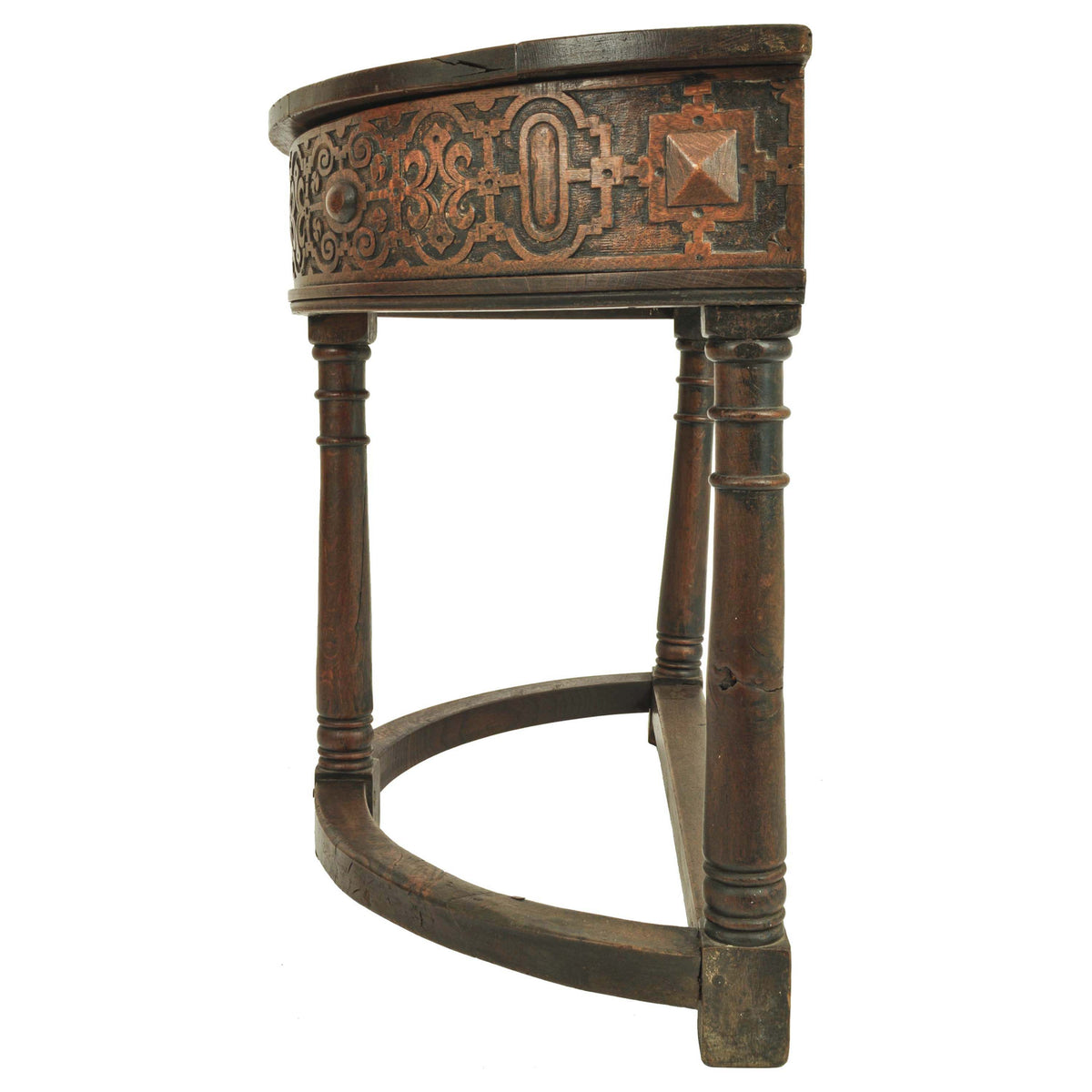 Antique 17th Century James I Jacobean Carved Oak Demi-lune Credence Table, circa 1620