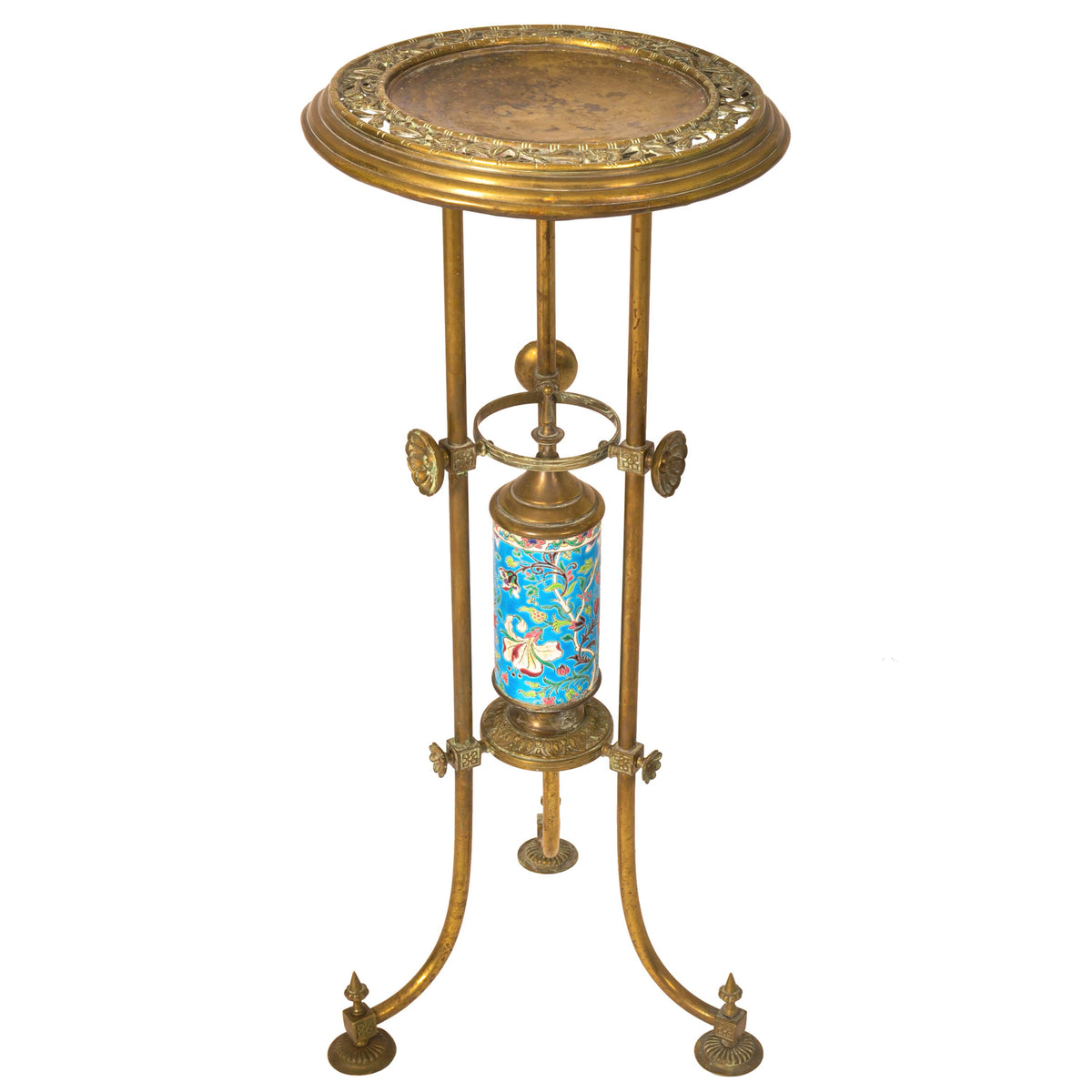 Antique Bradley & Hubbard Brass Longwy Pottery Aesthetic Movement Plant Stand Circa 1875