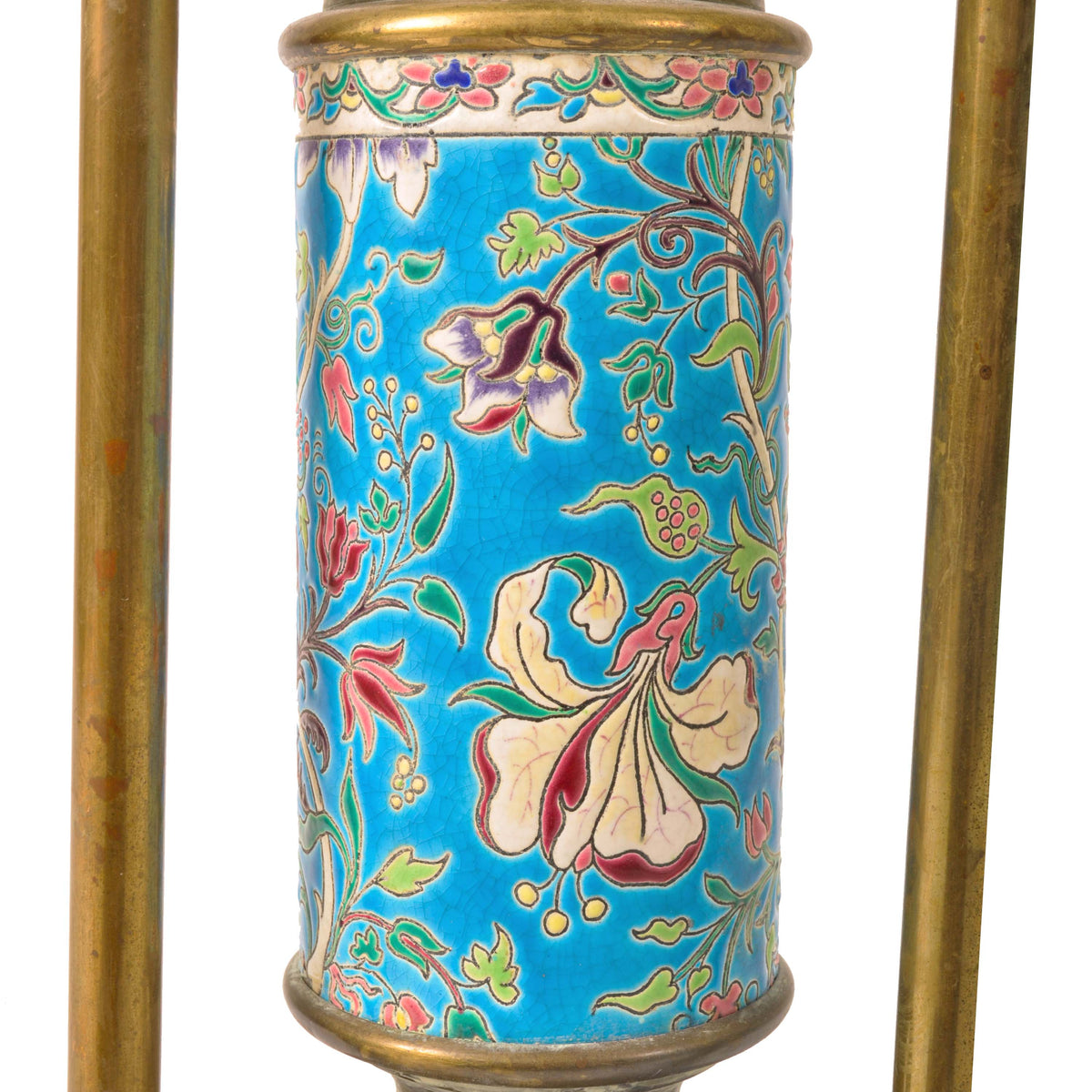 Antique Bradley & Hubbard Brass Longwy Pottery Aesthetic Movement Plant Stand Circa 1875