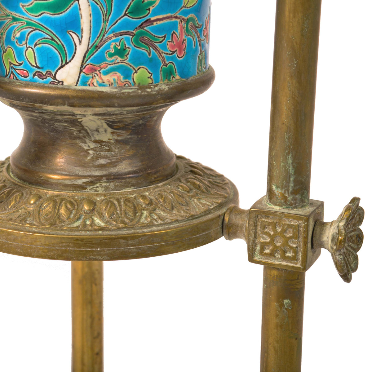 Antique Bradley & Hubbard Brass Longwy Pottery Aesthetic Movement Plant Stand Circa 1875