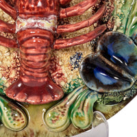 Antique Portuguese Pottery Palissy Style Majolica Lobster Wall Dish Plate, 1900