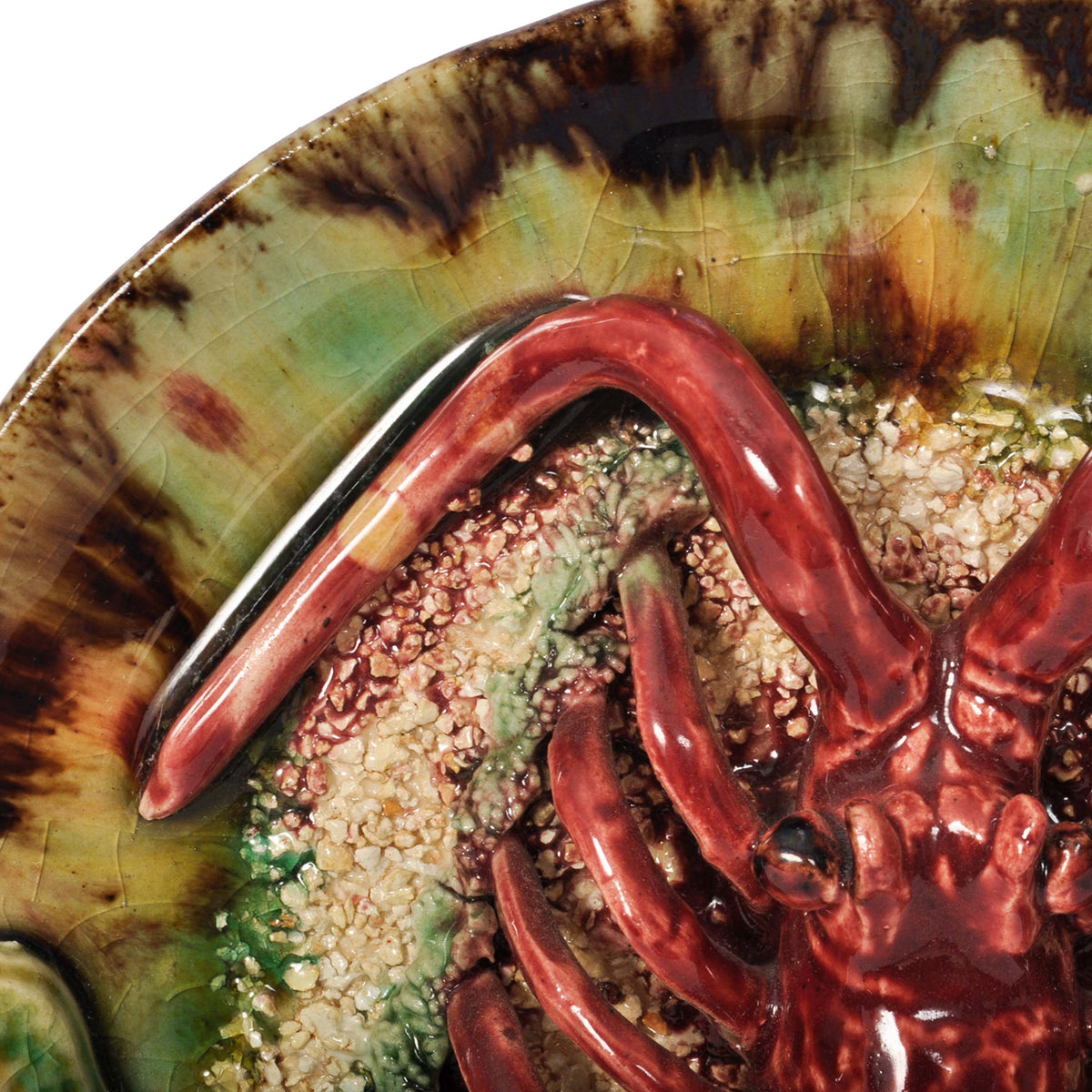 Antique Portuguese Pottery Palissy Style Majolica Lobster Wall Dish Plate, 1900