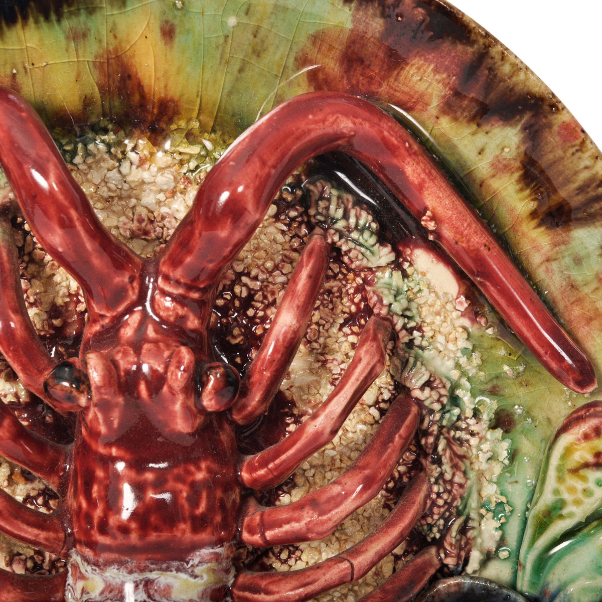 Antique Portuguese Pottery Palissy Style Majolica Lobster Wall Dish Plate, 1900