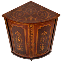 Antique Georgian Regency Marquetry Bow-fronted Neoclassical Corner Cabinet, circa 1800