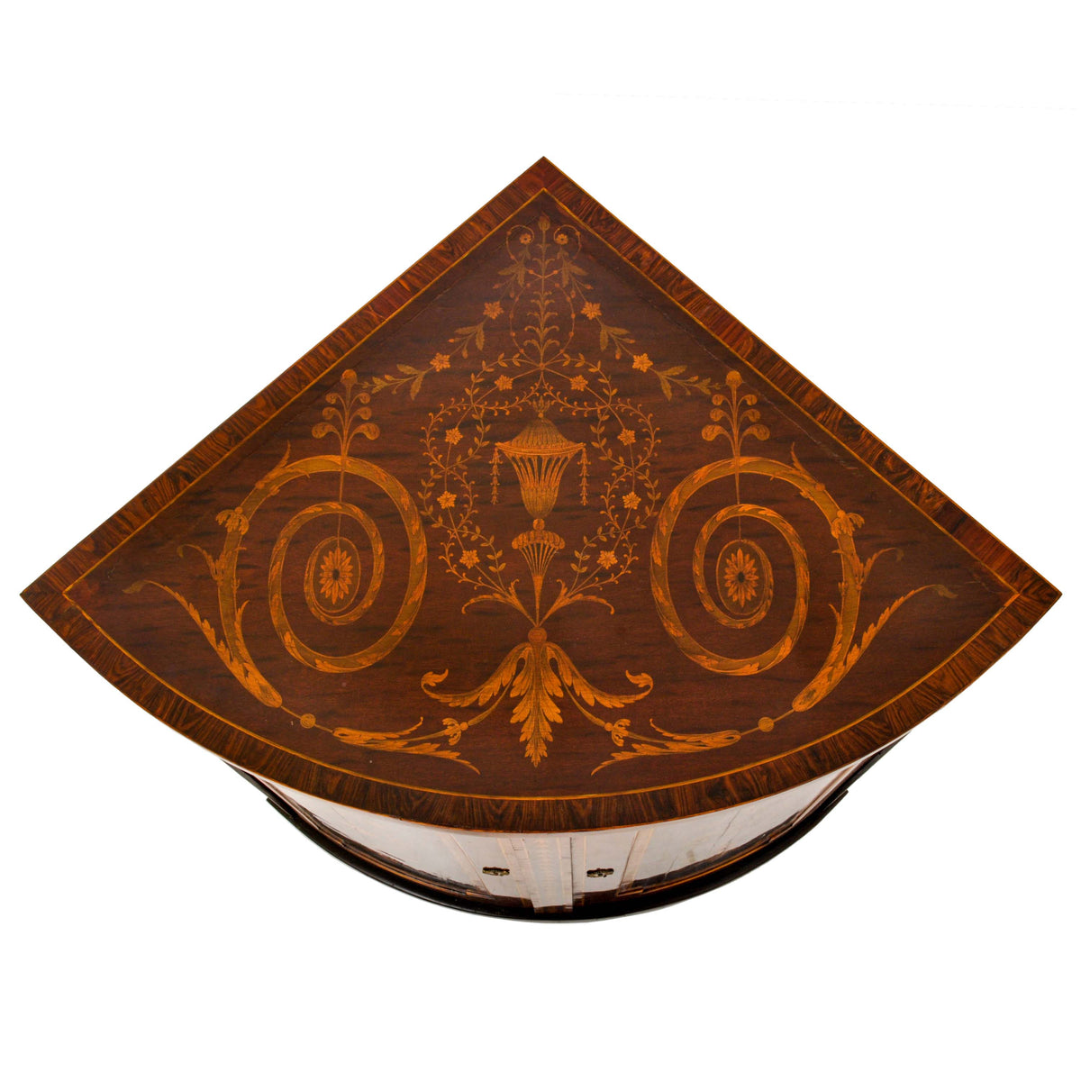 Antique Georgian Regency Marquetry Bow-fronted Neoclassical Corner Cabinet, circa 1800