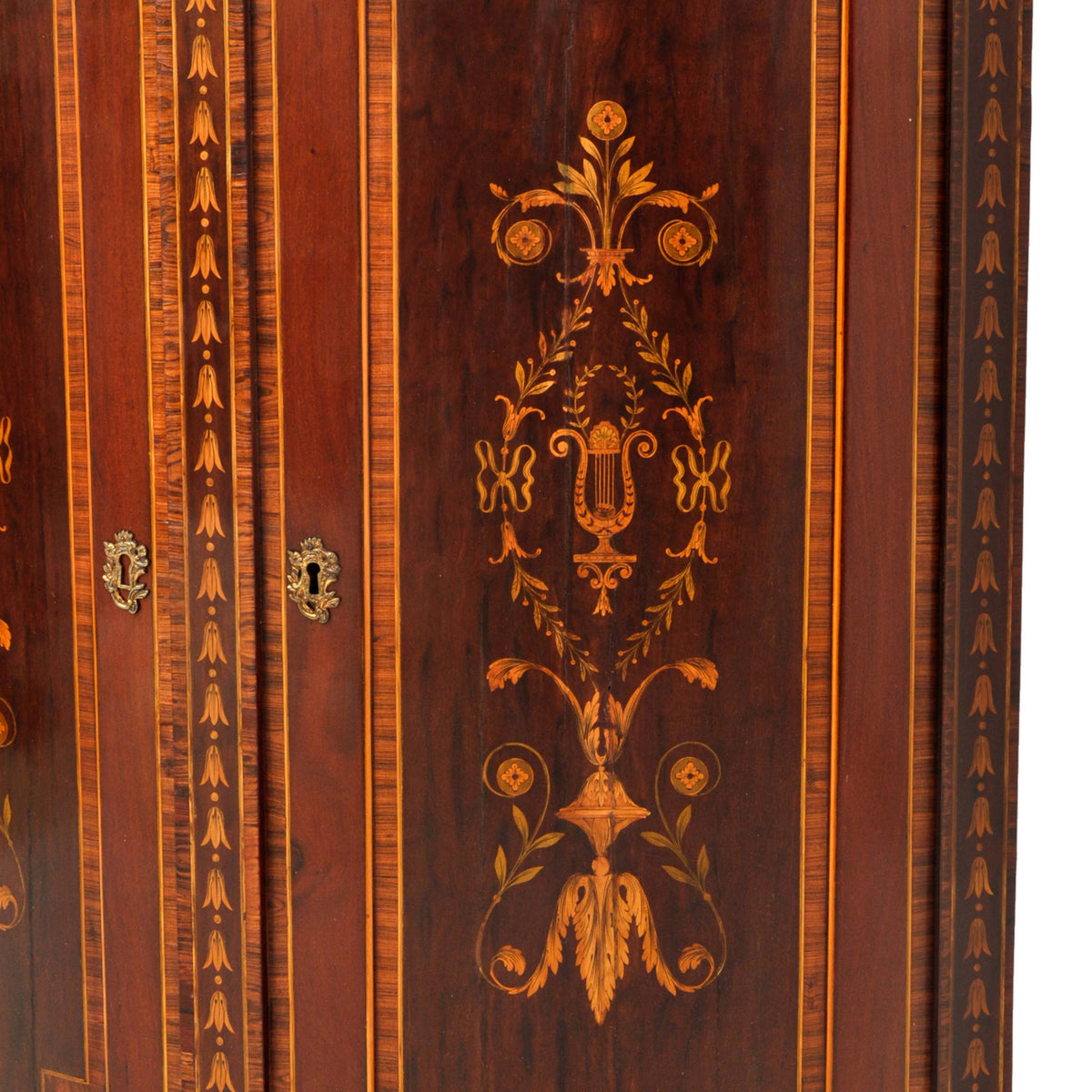 Antique Georgian Regency Marquetry Bow-fronted Neoclassical Corner Cabinet, circa 1800