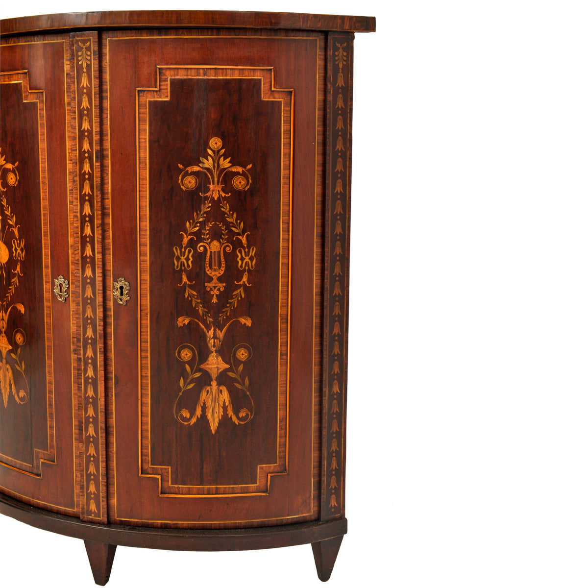 Antique Georgian Regency Marquetry Bow-fronted Neoclassical Corner Cabinet, circa 1800