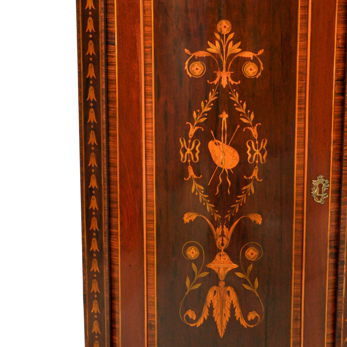 Antique Georgian Regency Marquetry Bow-fronted Neoclassical Corner Cabinet, circa 1800