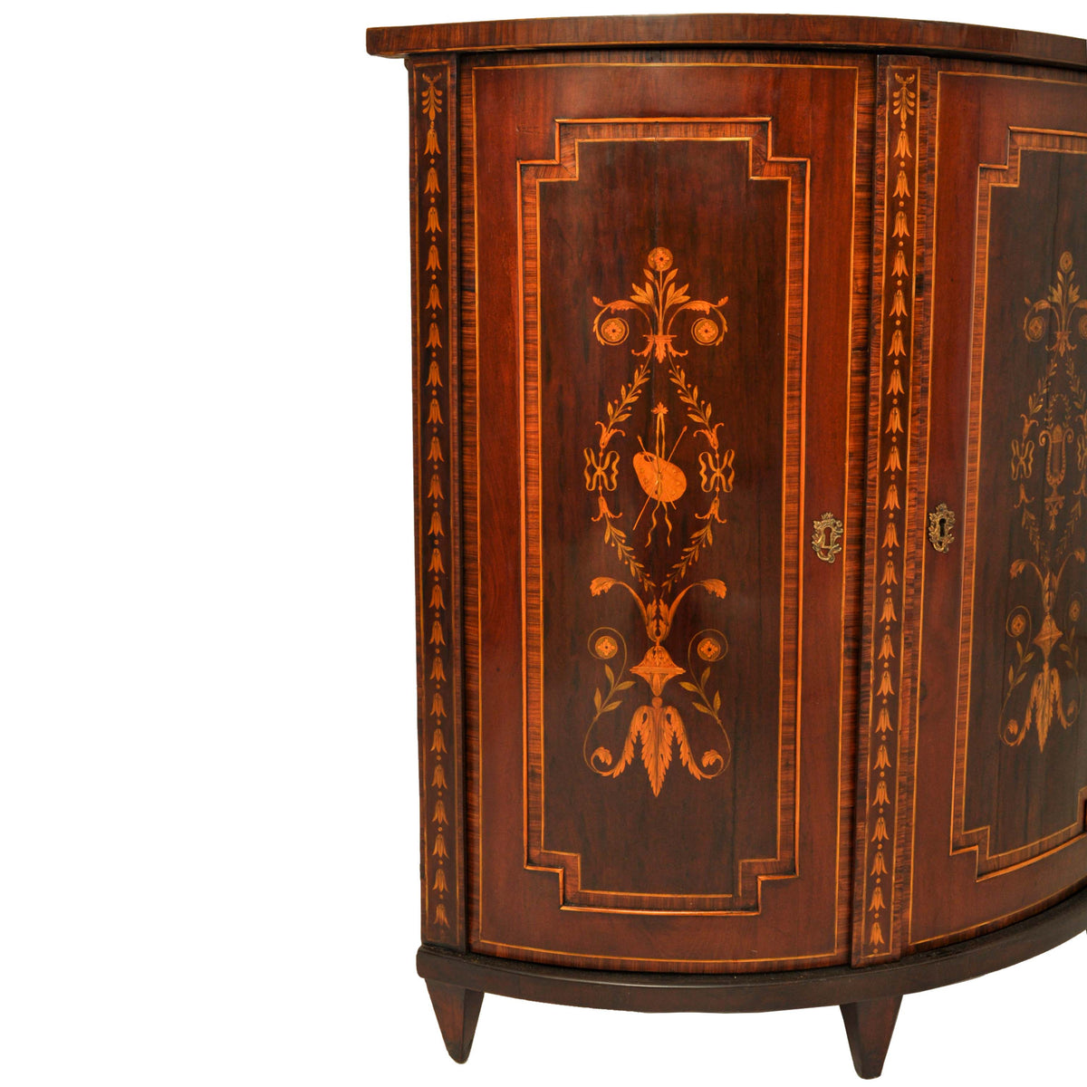 Antique Georgian Regency Marquetry Bow-fronted Neoclassical Corner Cabinet, circa 1800