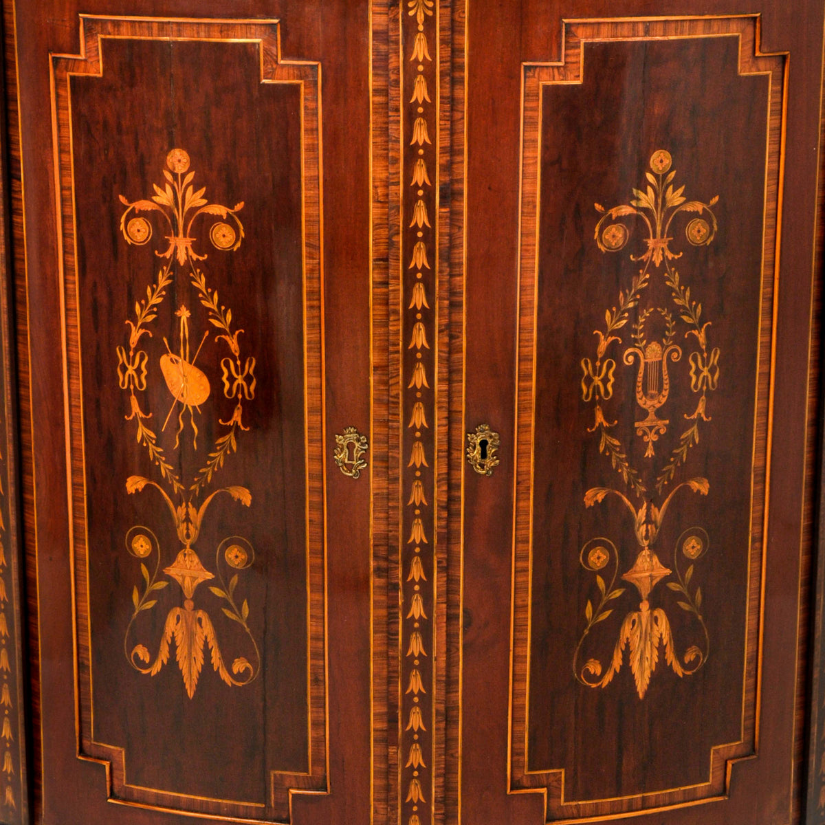 Antique Georgian Regency Marquetry Bow-fronted Neoclassical Corner Cabinet, circa 1800
