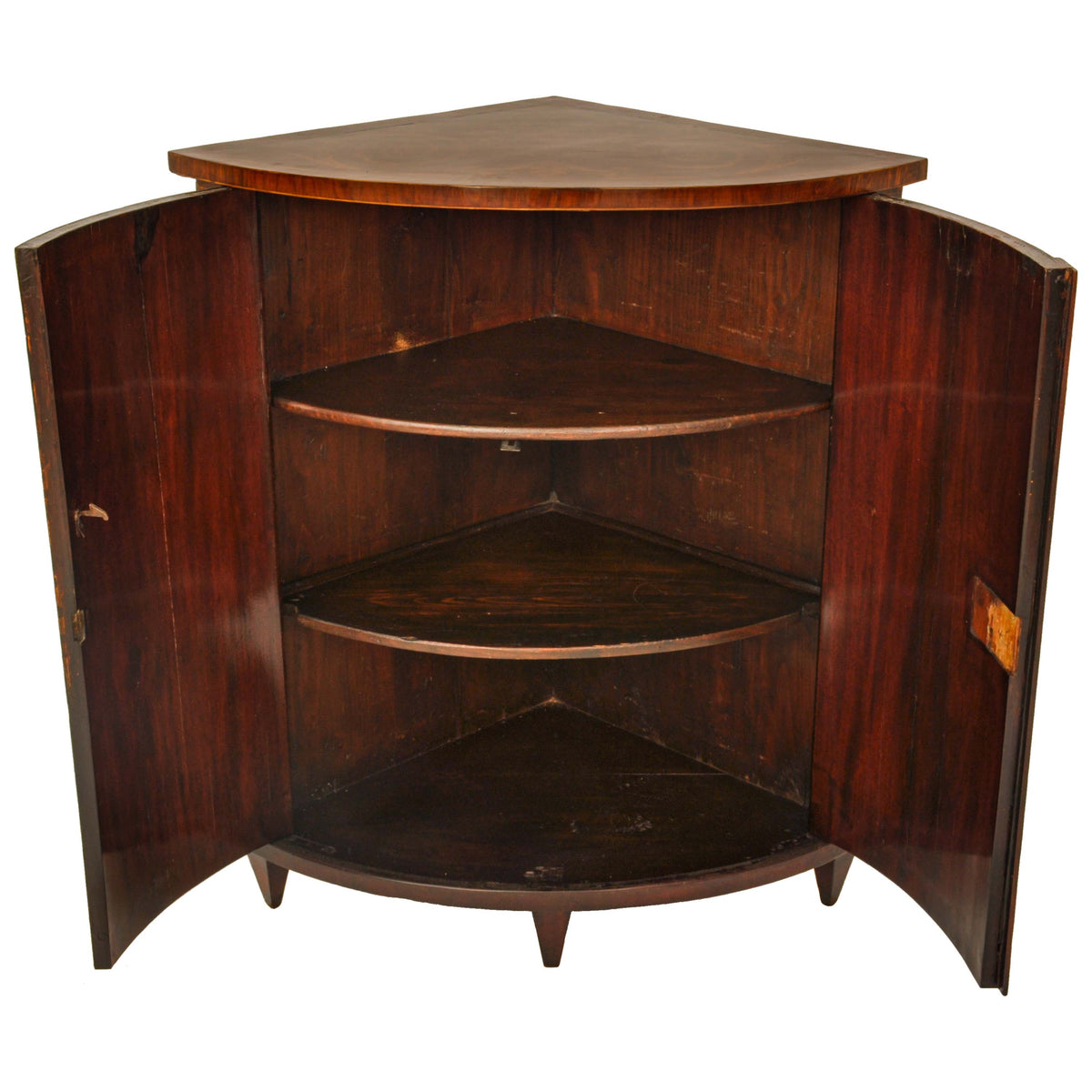 Antique Georgian Regency Marquetry Bow-fronted Neoclassical Corner Cabinet, circa 1800