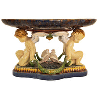 Antique 19th Century Minton Majolica Centerpiece Tazza with Doves & Cherubs, 1861
