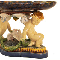 Antique 19th Century Minton Majolica Centerpiece Tazza with Doves & Cherubs, 1861