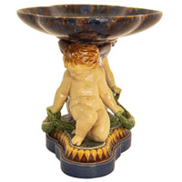 Antique 19th Century Minton Majolica Centerpiece Tazza with Doves & Cherubs, 1861