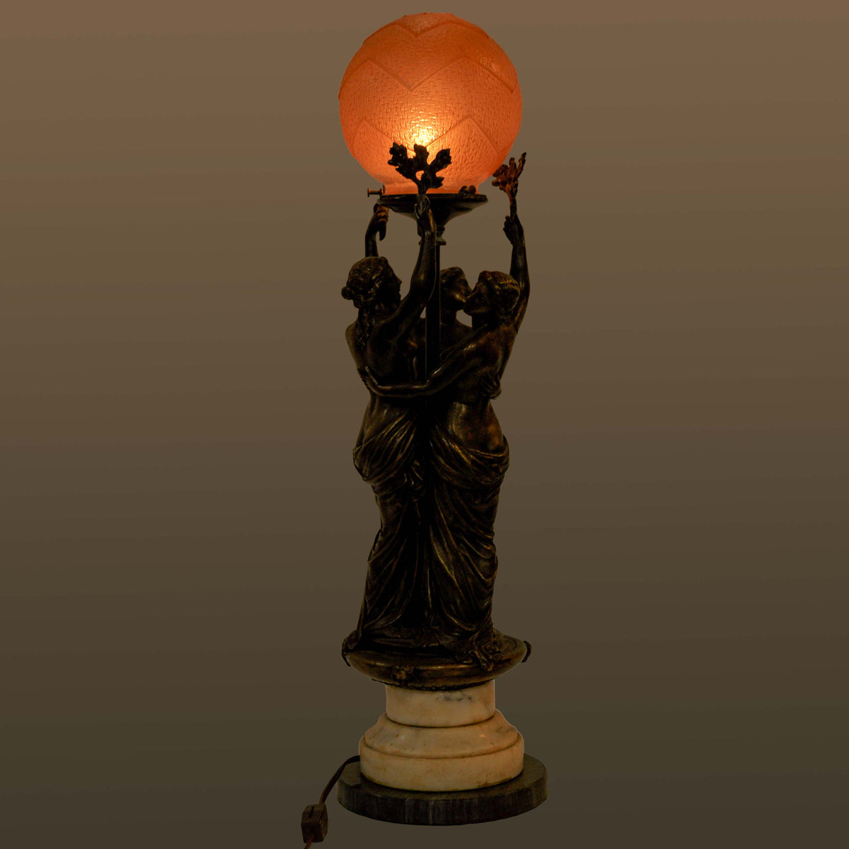 Antique French Bronze & Marble Statue / Sculpture / Table Lamp, The Three Graces, circa 1900