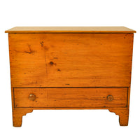 Antique New England Country Chippendale Pumpkin Pine Blanket Box Chest, 1790