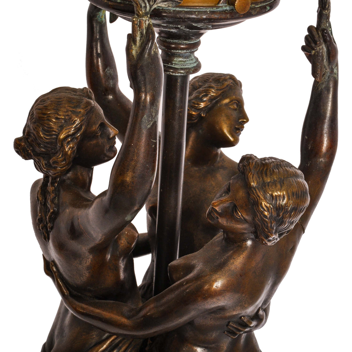 Antique French Bronze & Marble Statue / Sculpture / Table Lamp, The Three Graces, circa 1900