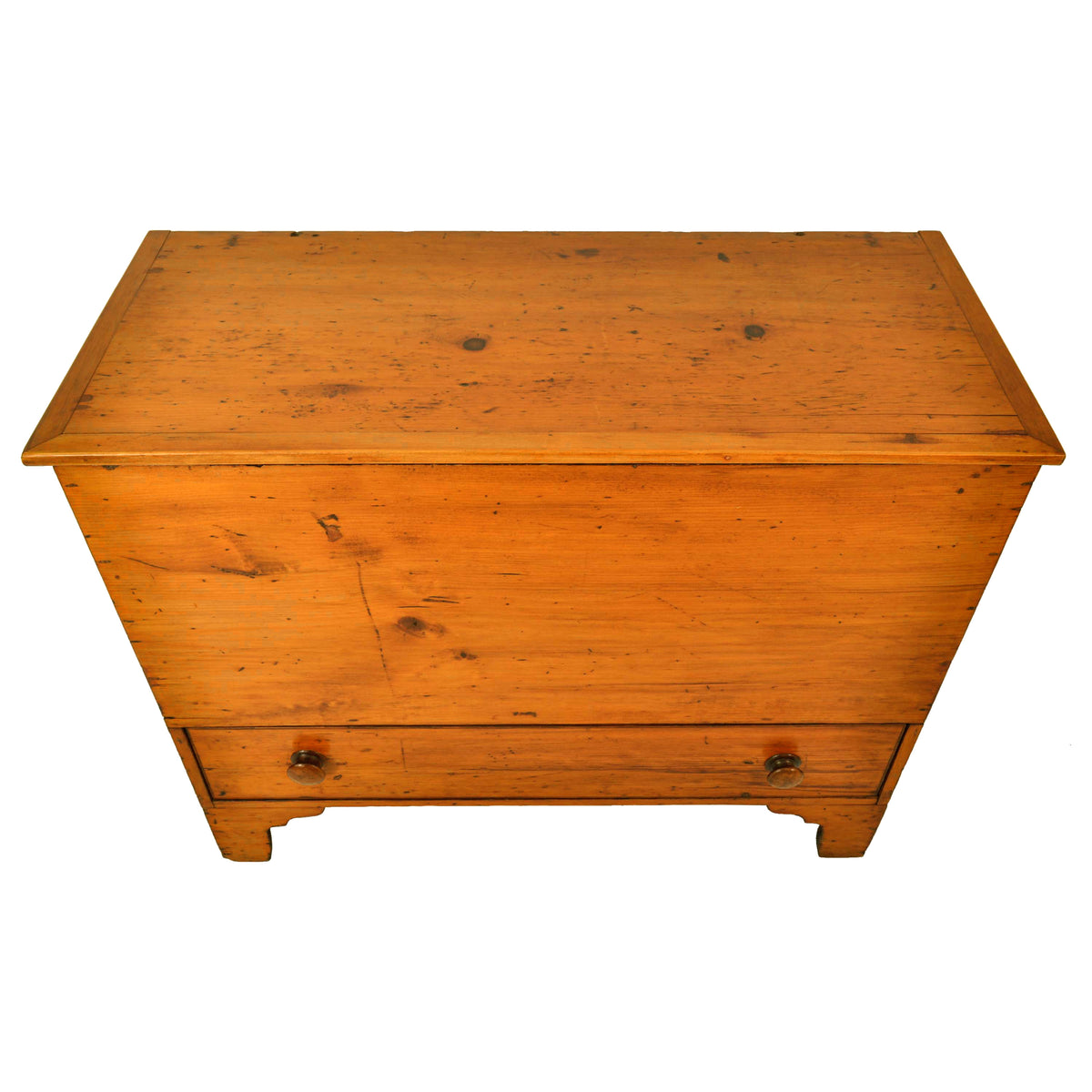 Antique New England Country Chippendale Pumpkin Pine Blanket Box Chest, 1790