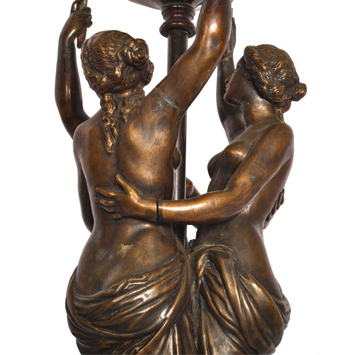 Antique French Bronze & Marble Statue / Sculpture / Table Lamp, The Three Graces, circa 1900