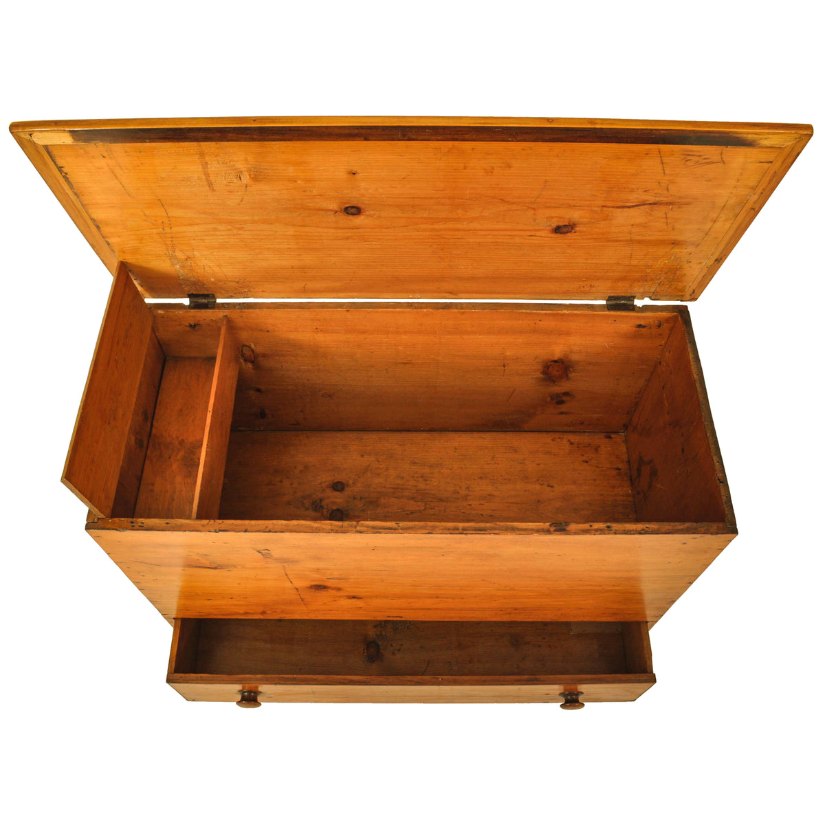 Antique New England Country Chippendale Pumpkin Pine Blanket Box Chest, 1790