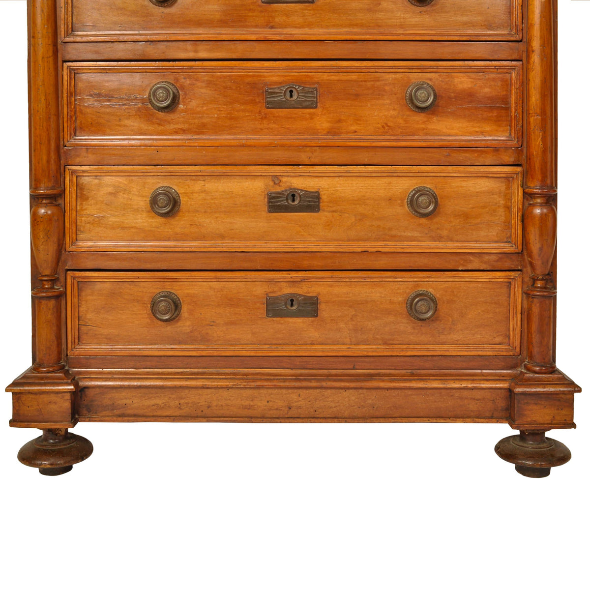 Antique French Louis XVI Cherry Semainier Seven Drawer Carved Chest Dresser Circa 1880