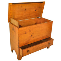 Antique New England Country Chippendale Pumpkin Pine Blanket Box Chest, 1790