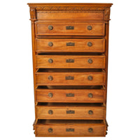 Antique French Louis XVI Cherry Semainier Seven Drawer Carved Chest Dresser Circa 1880