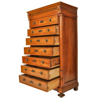Antique French Louis XVI Cherry Semainier Seven Drawer Carved Chest Dresser Circa 1880