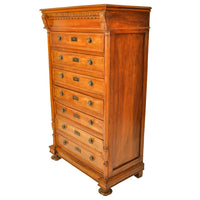 Antique French Louis XVI Cherry Semainier Seven Drawer Carved Chest Dresser Circa 1880