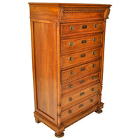 Antique French Louis XVI Cherry Semainier Seven Drawer Carved Chest Dresser Circa 1880