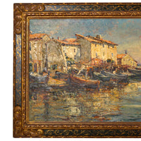 Edouard Ducros (1856-1936) French Impressionist Oil On Canvas Boats Harbor Scene Martigues 1930