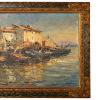 Edouard Ducros (1856-1936) French Impressionist Oil On Canvas Boats Harbor Scene Martigues 1930