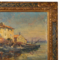 Edouard Ducros (1856-1936) French Impressionist Oil On Canvas Boats Harbor Scene Martigues 1930