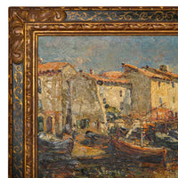 Edouard Ducros (1856-1936) French Impressionist Oil On Canvas Boats Harbor Scene Martigues 1930