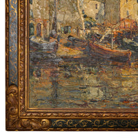 Edouard Ducros (1856-1936) French Impressionist Oil On Canvas Boats Harbor Scene Martigues 1930