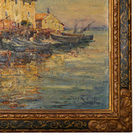 Edouard Ducros (1856-1936) French Impressionist Oil On Canvas Boats Harbor Scene Martigues 1930