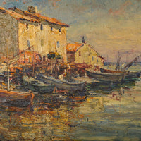 Edouard Ducros (1856-1936) French Impressionist Oil On Canvas Boats Harbor Scene Martigues 1930