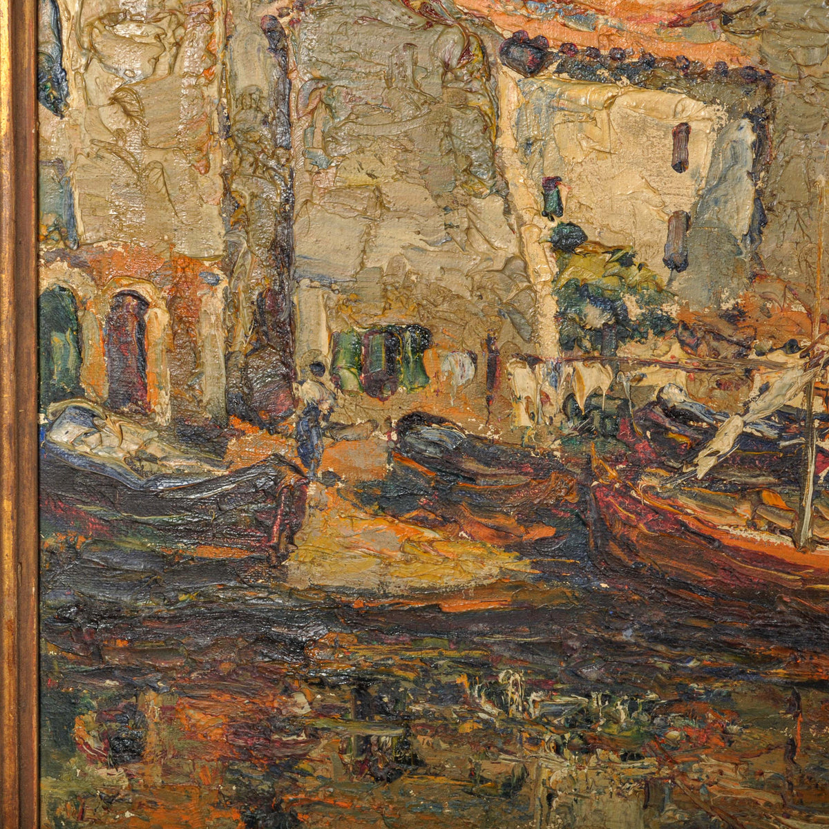 Edouard Ducros (1856-1936) French Impressionist Oil On Canvas Boats Harbor Scene Martigues 1930