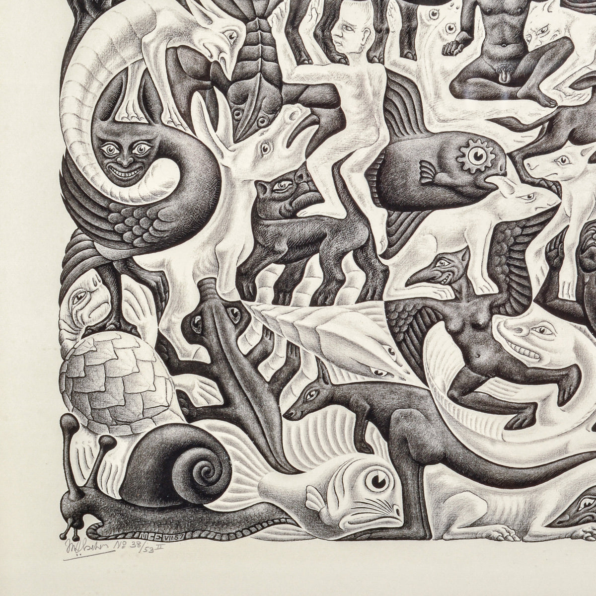 M. C. Escher Plane Filling Mosaic II Lithograph Wove Paper Signed numbered 1957