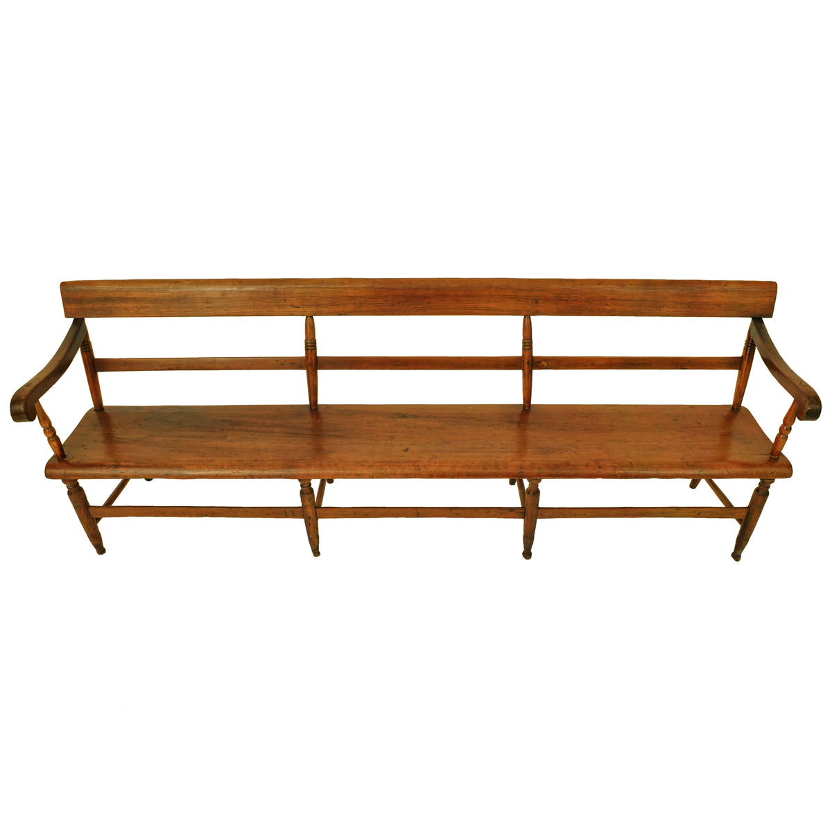 Antique Federal New England Windsor Spindle Back Cherry Bench Settee 1820