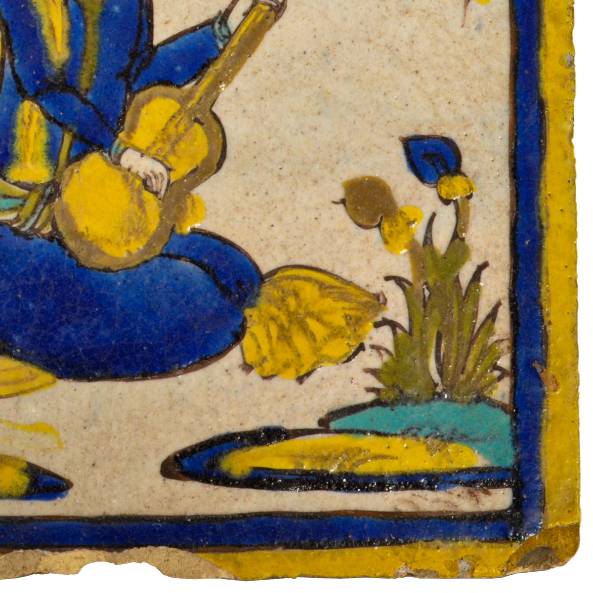 Antique 18th early 19th Century Persian Islamic Safavid Cuerda Seca Pottery Tile, Circa 1780