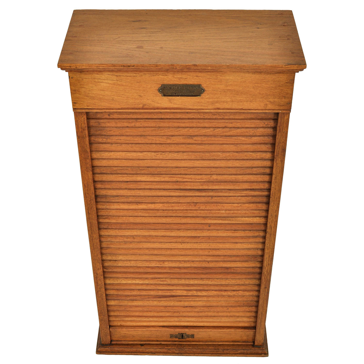 Antique American Oak Poole Bros Railway Ticket Roll Top / Tambour Cabinet, Chicago, ca 1920
